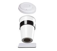 Silwy® Porcelain TO-GO-CUP Including Black Heat Protection Banderole, Metallic Nano Gel Coaster, White, Non-Slip Magnetic Cup for Camping, Caravanning or Boating