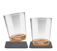 Silwy, simply attractive magnetic glasses, non-slip, unbreakable plastic cups with integrated magnet and metal coasters for camping, boats, children, Hup Orange, 2x0.25l