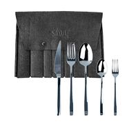 Silwy Stainless Steel Travel Cutlery Set (6 Pieces Including Knife, Fork, Spoon, Teaspoon, Cake Fork, Case) - Compact System - Perfect for Camping, Caravanning and Boating for One Person