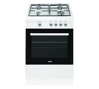 SIM51GW 50cm White Single Cavity Gas Cooker, 51L Gas Oven with Gas Grill, 4-Burner Gas Hob, Flame Failure Device, LPG Jets Included, Removable Double Glass Door