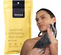 Sima Brand Exfoliating Washcloth Face & Body Scrub Towel - Japanese Exfoliating Towel with Hexagon Fibers, Exfoliating Body Scrubber with 2 Sides for Scrubbing & Washing (Face Towel - Black)