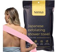 Sima Brand Exfoliating Washcloth Face & Body Scrub Towel - Japanese Exfoliating Towel with Hexagon Fibers, Body Scrubber with 2 Sides for Scrubbing & Washing Extra Long (Pink)