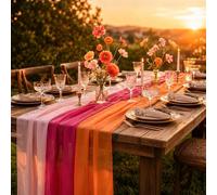 Simabsie 3 Pcs 10FT Sunset Table Runner Set, Chiffon Boho Decor | Pink & orange party decor. Sheer fabric for tables, weddings, birthdays, bridal showers & graduations. 3-piece set