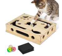 Simabsie Cat Nail File Box, Interactive Wooden Cat Scratch Puzzle Toy with Sandpaper, Includes 3 Bell Balls & 3 Replacement Pads for Indoor Cats, Stress-Free Enrichment Claw Care (Large)