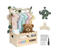 Simabsie Wooden Baby Shower Crate with Handle - Personalized Welcome Nursery Gift, Includes Baby Hangers & Faux Ivy, Rustic Wave-Edge Storage Basket for New Parents
