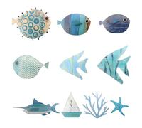 Simaixing 10 Pieces Fish Wall Decor Coastal Theme Wooden Beach House Decor with Adhesive Lake House Wall Art Gift for Home Nautical Fish Art Ornament for Living Room Bathroom Outdoor (Blue)