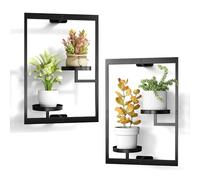 Simaixing 2 Pack Picture Frame Wall Plant Holder, Window Plant Hanger Indoor Wall Mount, Metal Hanging Planter, Flower Stand Floating Shelves Decor for Living Room Balcony (Black)