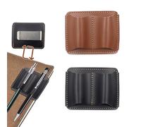 Simaixing 2Pcs Leather Pen Holder for Notebook, 2.9 x 2.3Inch Handmade Small Notebook Pen Holder with Clip, Double Slot Pencil Pen Sleeve for Journal, Book, Clipboard (Black + Brown)