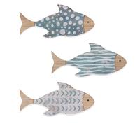 Simaixing 3 PCS Wooden Fish Coastal Decor Set, Beach Themed Room Decor, Vintage Lake House Decor, Nautical Ocean Wooden Fish Wall Art Decor for Home Bathroom Living Room (Gradient Blue)