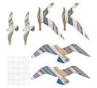 Simaixing 6 PCS Wood Seagull Beach House Decor, Sea Birds Beach Decorations for Home Wall, Adhesive Coastal Seagull Ornament for Bathroom Wall (Ocean Themed)