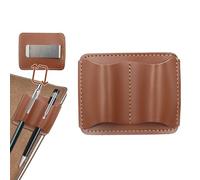 Simaixing Leather Pen Holder for Notebook, 2.9 x 2.3Inch Handmade Small Notebook Pen Holder with Clip, Double Slot Pencil Pen Sleeve for Journal, Book, Clipboard (Brown)