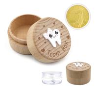 Simaixing Wooden Tooth Fairy Box, Cute Tooth Fairy Tooth Holder, Tooth Fairy Kit with Tooth Fairy Coin and Transparent Storage Box, 3D Carved First Tooth Keepsake Box for Lost Teeth (Bow)
