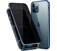 SIMao Privacy Screen Protector Compatible with iPhone 12 Mini Case, Magnetic Adsorption Metal Frame Cover,Anti Spy Tempered Glass Film, 360 Degrees with Camera Lens Protector Cover,Blue