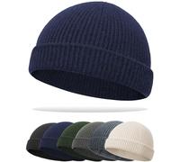 Simapu Thin Fisherman Beanie Hat for Men Women Fall Winter -Wool Knit Cuff Short Fashion Watch Cap,Trawler Slouchy Skull Cap, 1 Navy Blue, One size
