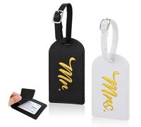 Simarro 2 Pcs Luggage Tags, PU Leather Travel Tags Mr and Mrs Gifts, Bridal Shower Gift for Married Couples Honeymoon Lovers Travel Outdoor Use
