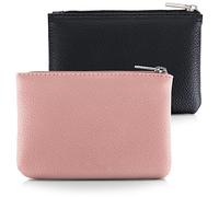 simarro 2Pcs Lychee Pattern Coin Purse, PU Zipper Portable Coin Purse Mini Change Wallet Coin Pocket for Women Credit Card ID Key Headset Lipstick Organizer (Black+Pink)