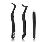 simarro 3 Pcs Eyelash Applicator Tool Set, False Eyelashes Applicator Tool Remover Clip, Professional Eyelashes Tweezers Curved Eyelash Eyebrow Curler for Beginners Makeup Artists (Black)
