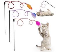 Simarro 3 Pcs Feather Wand Toys, Interactive Teaser for Indoor Cats, Colorful Kitten Stick Toy for Play Chase Exercise