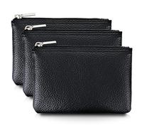 simarro Leather Zipper Coin Purse, PU Lychee Pattern Coin Purse Portable Change Wallet Mini Coin Pocket Pouch Change Holder for Men & Women 3 pcs Set (Black)