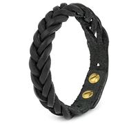Simaru Men's Braided Leather Bracelet, Adjustable Brass Rivets | Vegetable-tanned leather, made in Germany, braided, two brass screw rivets, adjustable from S to XL