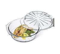 Simax Casserole Dish For Oven, Glass Baking Dish With Lid, Ridged Design for Low Fat Cooking, Microwave, Oven, and Dishwasher Safe Cookware, Borosilicate Glassware, 2.6 Qt. Round Baking Dish