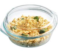 Simax Round Glass Casserole Dish Clear Glass Round Casserole Dish with Lid and Handles Covered Bowl for Cooking Baking Serving etc. Microwave Dishwasher Oven and Stove Safe Cookware 1.5 Quart
