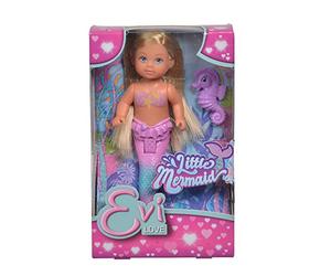 Simba 105733424 Evi Love Little Mermaid, 2 Assorted Colours, Only One Item Delivered, Evi as Mermaid, Movable Tail Fin, with Seahorse, 12 cm Dressing Doll, from 3 Years