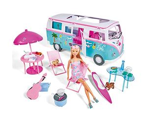 Simba 105733523 Steffi Love Hawaii Camper, Doll with Hinged Camper, Includes Kitchen, Seating Area, Bed, Table and Many Accessories, Length: 51 cm, 29 cm, Suitable for Children from 3 Years
