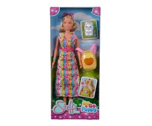 Simba 105733533 - Steffi Love GoGo Puppy, Dressing Doll in a Colourful Dress with Cool Dog Backpack and Dog, Doll 29 cm, from 3 Years