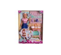 Simba 105733706 - Steffi LOVE Playset Newborn Baby - Steffi LOVE takes care of her baby, Including Cradle, Bathtub, Potty and More Accessories, 29 cm, From 3 Years