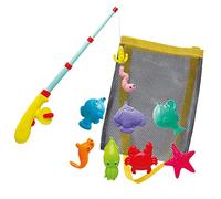 Simba 107796069 Large Magnetic Fishing Game, Wind-Up Fishing Rod with Automatic Function, 39 cm, 7 Sea Animals and 1 Bait, in Mesh Bag, Fishing, Toddler Toy, Bath Toy