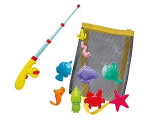 Simba 107796069 Large Magnetic Fishing Game, Wind-Up Fishing Rod with Automatic Function, 39 cm, 7 Sea Animals and 1 Bait, in Mesh Bag, Fishing, Toddler Toy, Bath Toy