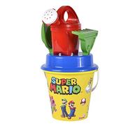 Simba 109234594 Super Mario Bucket Set, Sand Toy, 5 Pieces, Bucket, Strainer, Shovel, Rake, Waterer, 16 cm, Diameter: 17 cm, from 10 Months, Multi-Coloured