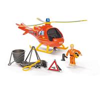 Simba 109252510 Fireman Sam Helicopter Wallaby with Tom Figure, with Original Sound, Blue Light, Searchlight, Winch, 15 cm, from 3 Years