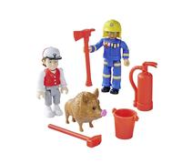 Fireman Sam Figures Double Pack V, 4 Assortments, with New Uniforms, Each with 2 Figures, 1 Animal and Accessories, Movable, 7.5 cm, from 3 Years