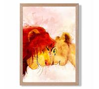 Simba and Nala Watercolour Lion King Framed Print SIZE: A4 with Oak Frame ARTZE Red A2