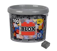 Simba Blox, 104114534, 100 Grey Building Blocks for Children from 3 Years, 4 Bricks, in Tin, Fully Compatible with Many Other Manufacturers