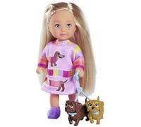 Simba 105733688 Evi Love Dogs, Doll with Two Cute Dachshunds on a Leash, 12 cm Toy Doll, from 3 Years