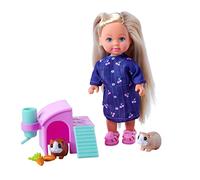 Simba 105733636 Evi Love Guinea Pigs, Toy Doll with Two Guinea Pigs and House, Drinking Bottle and Carrots, 12 cm, from 3 Years, Multicoloured