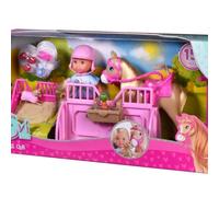 Simba Evi Love Horse Club - Evi as a Rider with Horse & Foal, Includes Obstacles, Cleaning Area & Accessories, Over 15 Pieces, 12 cm Doll, Riding Play Set for Children from 3 Years