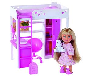 Simba Evi Love My Room, 105733601 Doll in Children's Room with Bunk Bed, Desk and Cupboard, with Accessories, 12 cm Toy Doll, from 3 Years