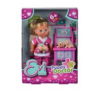 Simba 105733647 Evi Love Puppy Doctor Toy Doll with Glasses, Three Puppies and a Treatment Table, Accessories, 12 cm, from 3 Years
