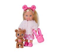 Evi Love Teddy Toy Doll with a Fluffy Jacket, with Bear Headband, Shoes, Backpack and Teddy, 12 cm, from 3 Years