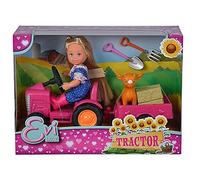 Simba Evi Love Tractor, 105733518 Doll on her Tractor with Trailer, Animal, Hay Bale, Shovel and Pitchfork, 12 cm, Suitable for Children from 3 Years