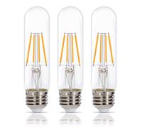 Simba Lighting LED T10 Tubular Edison Filament Light Bulbs (3 Pack) 4W Dimmable 40W Equivalent 120V for Cabinet Display, Piano Lamps, Clear Glass Decorative, Standard Medium E26 Base, Warm White 2700K