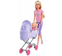 Simba Steffi Love and Sunny Twins, Twin Baby Dolls and Double Miniature Pram, 29 cm Doll with 12 Amazing Accessories, Ages 3+