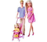 Simba 105733673 Steffi Love Happy Family, Pregnant Toy Doll, Kevin, Evi and Baby with Pram, 11 Pieces, Accessories, 30 cm, from 3 Years