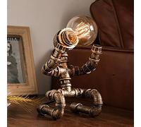 SiMbae Creative Steampunk Robot Table Lamp Retro Unique Iron Tube Desktop Night Light E27 Living Room Bar Cafe Decoration Home Decoration,C