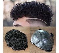 SIMBEAUTY Indian Remy Human Hair Curl Toupee 10x8inch for Men with Men Hair System Replacement Wig (#1B (Off Black) 20mm Curl)