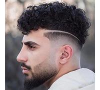 SIMBEAUTY Indian Remy Human Hair Curly Toupee 10x8inch for Men with Natural Hair Men Hair System Replacement Wig (#1 (Jet Black) 20mm Curl)